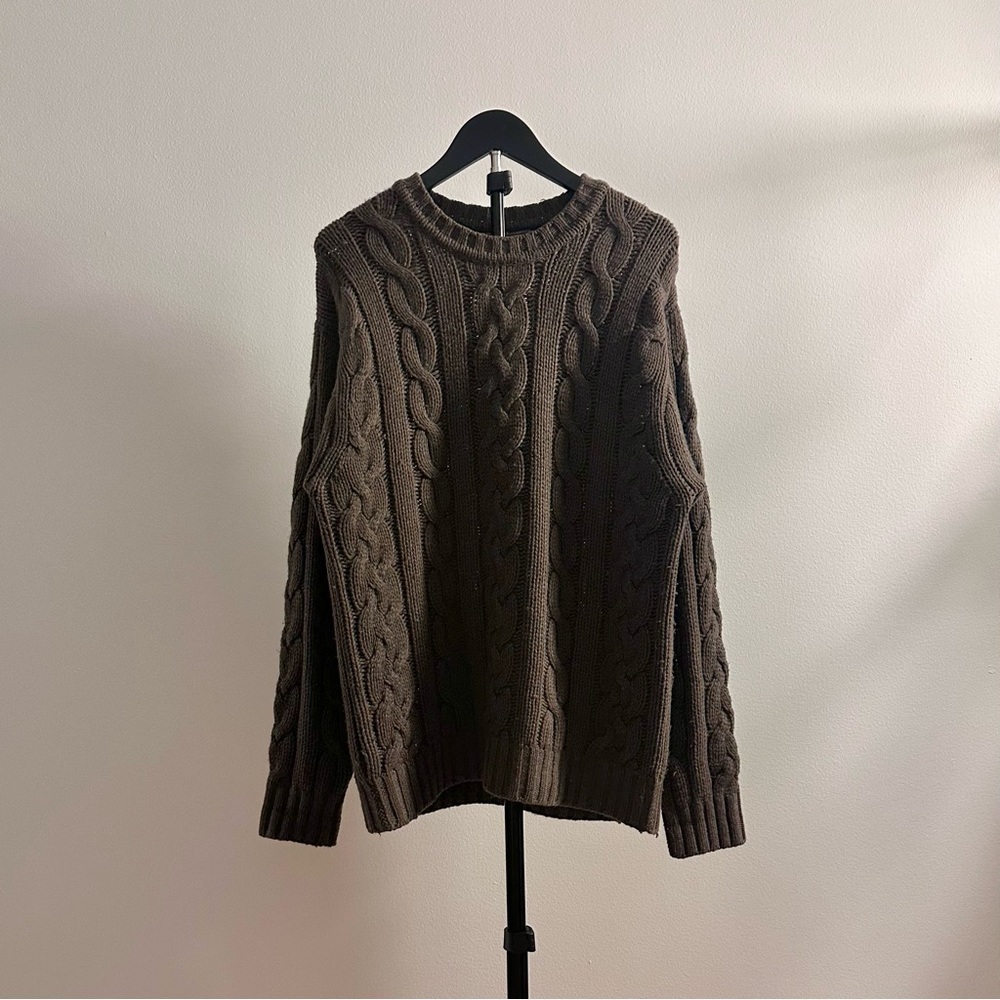 Vintage Herman Geist Chunky Cashmere Cable Knit Crew Neck Green Sweater Size S